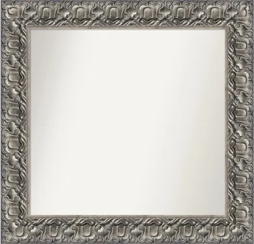 Vista 297 de Amanti Art Espejo de baño plateado para sobre fregadero, 26 x 26 pulgadas, espejo cuadrado de níquel pulido, marco de madera tradicional mediano, se