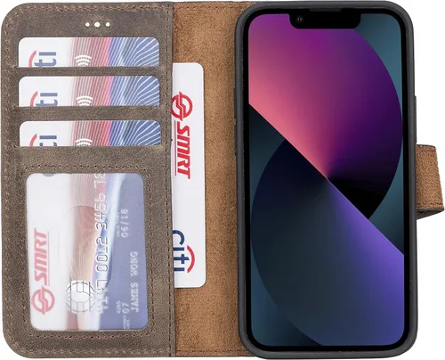 Vista 65 de HARDISTON Funda de piel auténtica hecha a mano compatible con iPhone 11 Pro de 5.8 pulgadas, funda magnética desmontable con tarjeteros - bordes