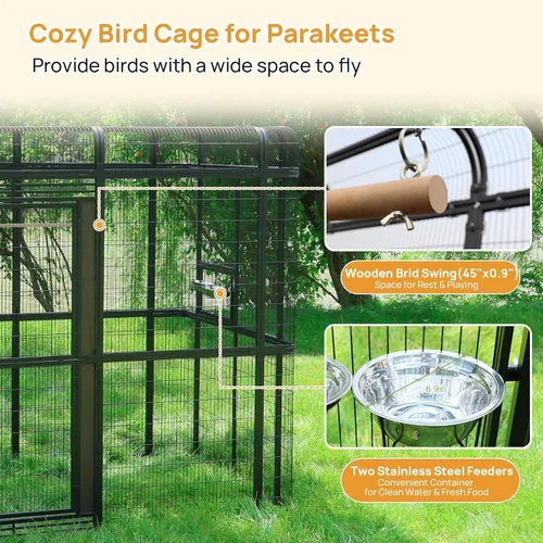 Vista 5 de Wonline Extra Large Walk-in Bird Aviary Cage, Black Outdoor parrot cage for macaws, cockatoos, parakeets & canaries. Rust-resistant metal, 0.79