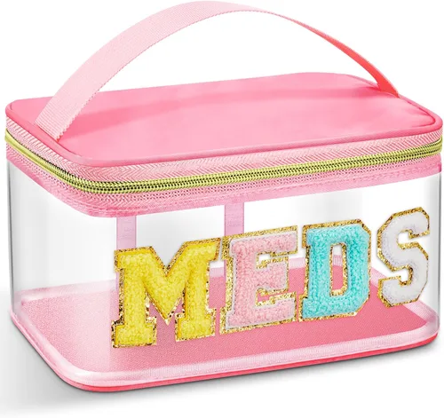 Vista 20 de Geetery Bolsa de Letras de Chenilla, Estuches de Viaje Meds Cheer Regalos para Porristas Bolsa de Cosméticos Maquillaje de Nylon Portátil Preppy