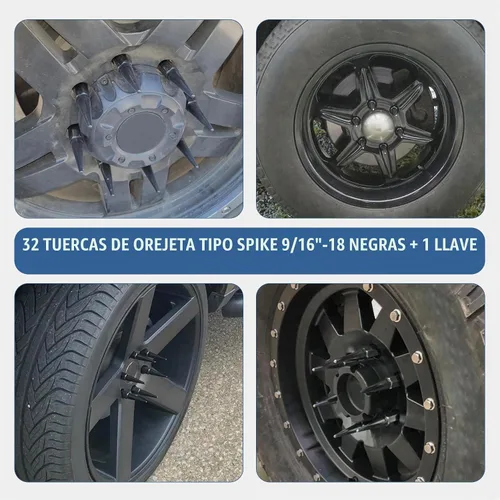Vista 4 de JDMSPEED Nuevas 32 piezas de tuercas de pico negras sólidas 9/16-18 de repuesto para Dodge Ram 2500 3500 Ford F250 F350 Negro