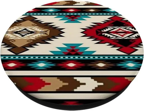 Vista 2 de PopSockets estilo bohemio occidental, patrón azteca, estilo sureño, rústico, PopGrip estándar
