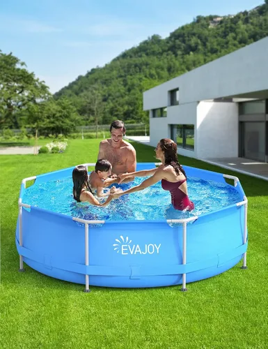 Vista 4 de Evajoy Piscina redonda sobre el suelo con marco de metal para exteriores de 10 pies x 30 pulgadas con fácil instalación, solo piscina