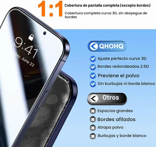 Vista 6 de [Instalación automática en 1 segundo] QHOHQ 3 protectores de pantalla de privacidad para iPhone 17 Pro [6.3 pulgadas] + 1 juego de protector