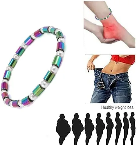 Vista 3 de Tobilleras de obsidiana negra para mujer, 2 tobilleras antihinchazón magnéticas delgadas de hematita y antiansiedad para yoga, Sin gemas.