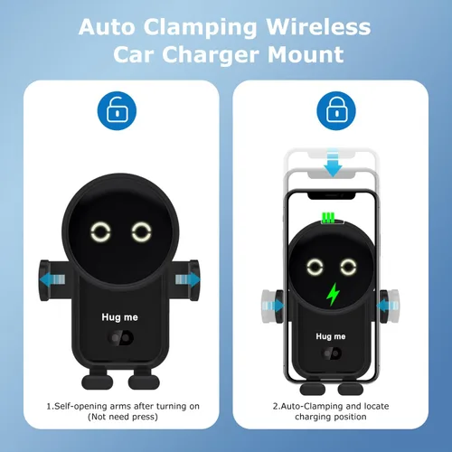 Vista 4 de Cargador inalámbrico para automóvil, 15 W, carga rápida, soporte para teléfono celular, con sujeción automática, compatible con iPhone 14 Series/14