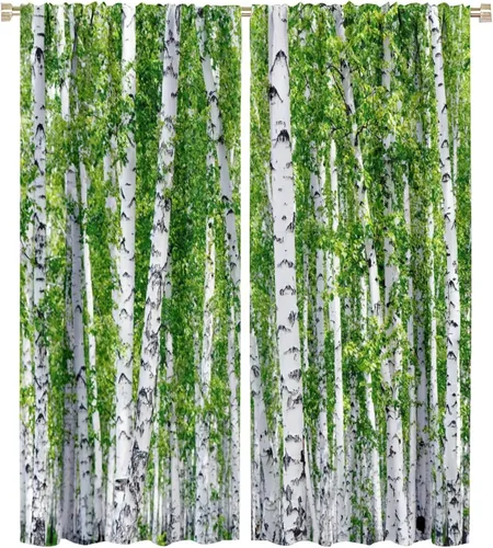 Vista 11 de Cortinas de abedul para sala de estar, niebla matutina en otoño, decoración del hogar, 42 x 45 pulgadas de largo