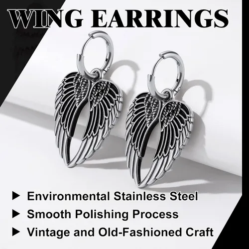 Vista 3 de Richsteel Hoop Earrings for Women Stainless SteelGoldBlack Plated SpiderDollarAngel Wings Fashion Jewelry