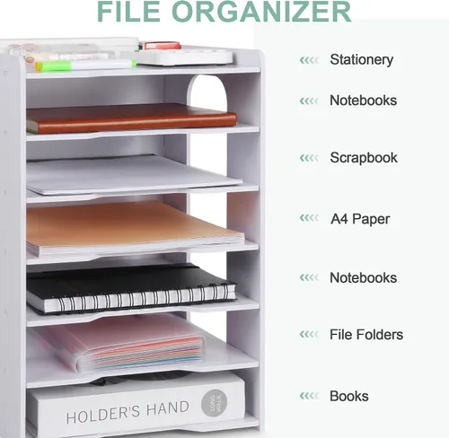 Vista 2 de Organizador de papel para escritorio, organizador de archivos de construcción de 7 niveles, clasificador de papel, soporte de almacenamiento