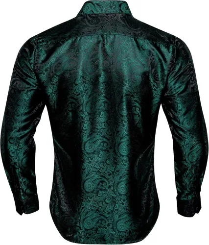 Vista 5 de Barry.Wang Camisas casuales para hombre, camisa de vestir de manga larga con estampado de cachemira de seda para fiesta de negocios, tejido