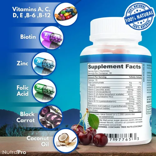 Vista 4 de NutraPro Gomitas de cabello largo – Suplemento anti-pérdida de cabello para un crecimiento más rápido del cabello débil y adelgazante – Crece