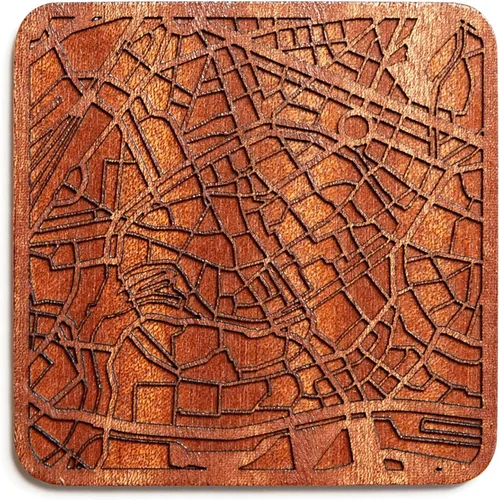 Vista 159 de Posavasos Amsterdam Map by O3 Design Studio, 1 pieza, posavasos de madera Sapele con mapa de la ciudad, hecho a mano, varias ciudades opcionales