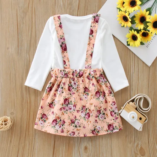 Vista 3 de Newborn Baby Girl Easter Outfits Long Sleeve Dot Print Ruffle Romper Rabbit Suspender Skirt Overall Dress Set