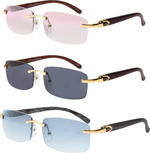Vista 4 de Gafas de sol de aviador Elite Slim sin montura, rectangulares, metal y madera Paquete de 2: negro-humo