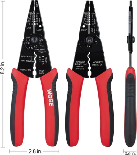 Vista 5 de WGGE WG-015 y WG-014 Pelacables profesional de 8 pulgadas - AWG 10-24, aislamiento autoajustable y pelacables y cortador WGGE WG-013 de 7 pulgadas