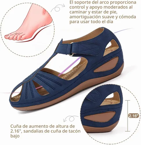 Vista 5 de SHIBEVER Sandalias de cuña para mujer Verano: zapatos elegantes con 16 Azul