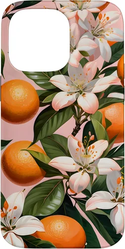 Vista 21 de Carcasa para iPhone 17 con diseño de flores de naranja sobre fondo rosa