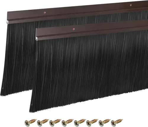 Vista 9 de uxcell 2 piezas barredor de cepillo inferior para puerta forma H base de aleación de aluminio con cepillo de nailon de 0.4 pulgadas para hogar