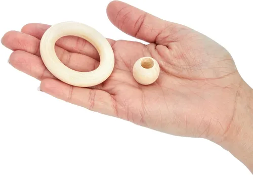 Vista 7 de Juego de cuentas y anillos de madera para manualidades de bricolaje, 80 piezas