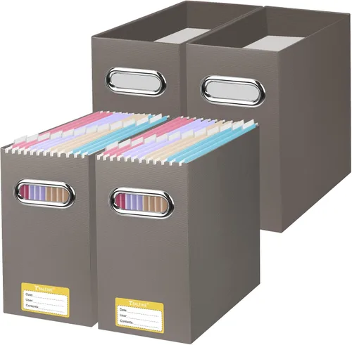 Vista 21 de BALEINE Caja organizadora de archivos, organizador de carpetas de archivos de cartón con asa para tamaño carta, caja de archivos plegable portátil