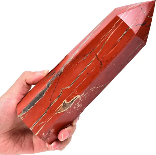Vista 14 de AMOYSTONE Obelisco de Piedra de Sangre Africana Varita de Cristal Curativo Grande Torre Columna Facetada de 6 Lados Reiki Chakra Meditación Terapia