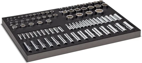 Vista 10 de Powerbuilt Master Juego de llaves de impacto de 63 piezas de 1/2 pulgada, extensiones, llaves de impacto métricas y SAE profundas/estándar, junta
