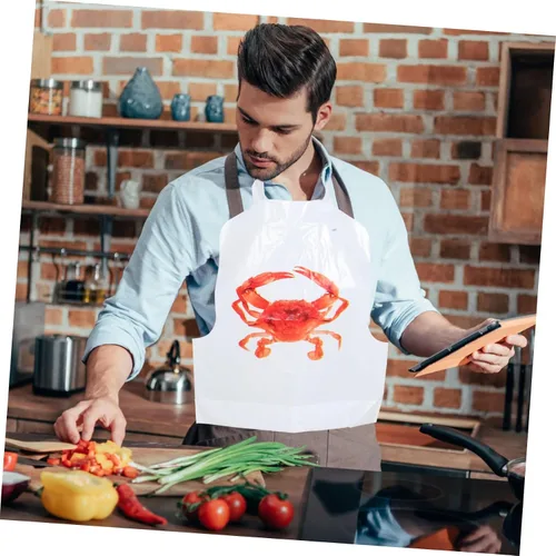 Vista 7 de Divertidos delantales desechables versátiles con temática de cangrejo, 100 baberos para fiestas de hervir mariscos, Rojo