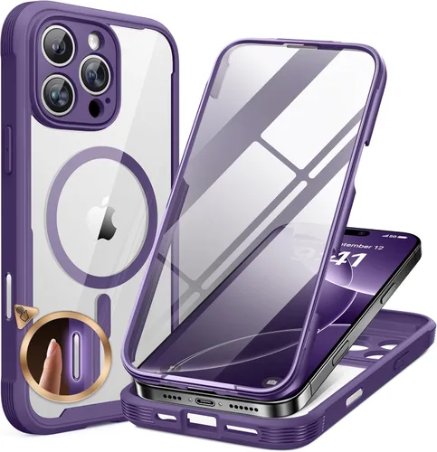 Vista 228 de Miracase - Funda magnética para iPhone 13 Pro Max de 6.7 pulgadas (compatible con MagSafe), transparente, completo, protector de pantalla de vidrio