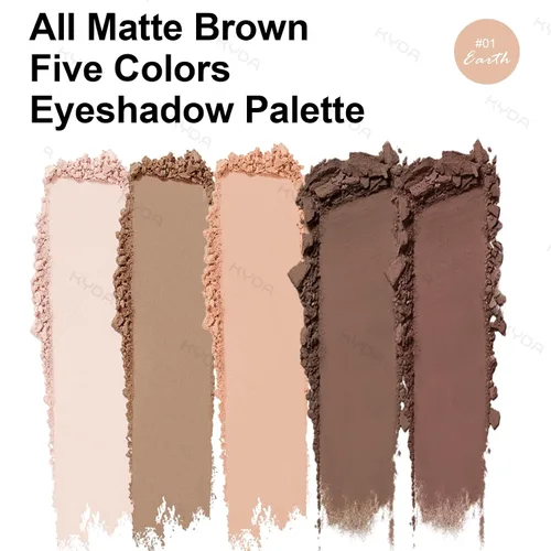 Vista 3 de KYDA Paleta de sombra de ojos Netural Nude de 5 colores con pincel, sombra de ojos marrón mate, paleta de ojos mate, regalo de maquillaje de ojos