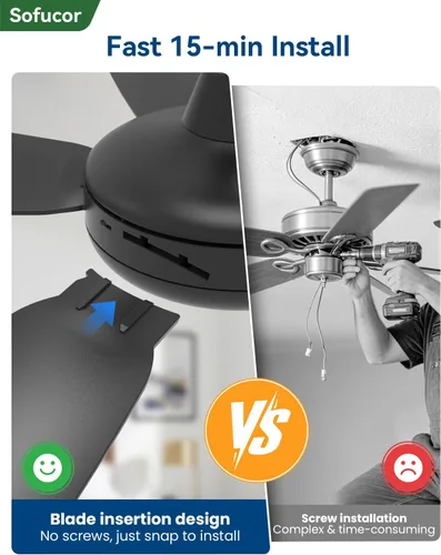 Vista 2 de Sofucor Ventiladores de techo de 42 pulgadas con luces, moderno ventilador de techo negro para dormitorio pequeño con control remoto, cuchillas