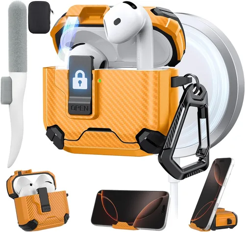 Vista 48 de Maxjoy Funda protectora para AirPods 4 2024, funda protectora para AirPods de 4ª generación con bloqueo automático, compatible con MagSafe, Verde