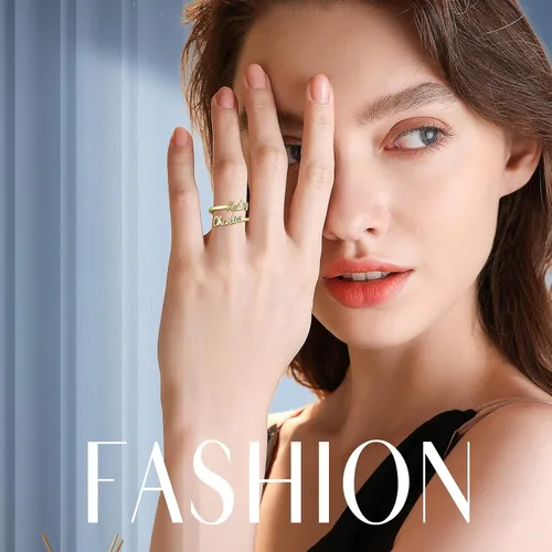 Vista 6 de Anillo personalizado con doble nombre para mujer, anillo de oro personalizado con nombres, anillos de promesa para su madre, regalos personalizados