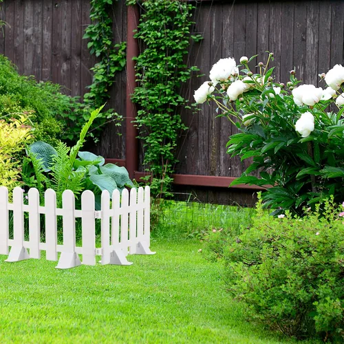 Vista 2 de 2 piezas de plástico blanco borde de valla de jardín con base de cabeza redonda para macizos de flores y decoración de interiores
