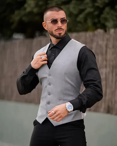 Vista 2 de COOFANDY Chaleco de traje de negocios para hombre, chaleco de vestir casual, chaleco formal ajustado