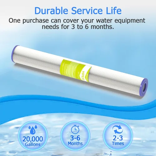 Vista 6 de Cartucho de filtro de agua de 20 micrones para toda la casa, filtros de sedimentos plisados para agua de pozo, reemplazo universal para cualquier