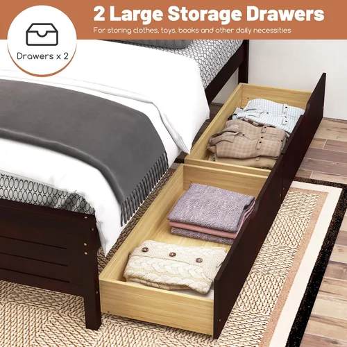 Vista 5 de GOFLAME - Base de cama tamaño individual con 2 cajones, base de plataforma con cabecera y estribo de madera maciza, listones de madera para soporte