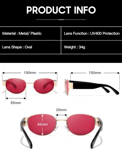 Vista 3 de Lentes de sol ovalados retro para mujer, diseño vintage de los años 90, lentes de sol modernos