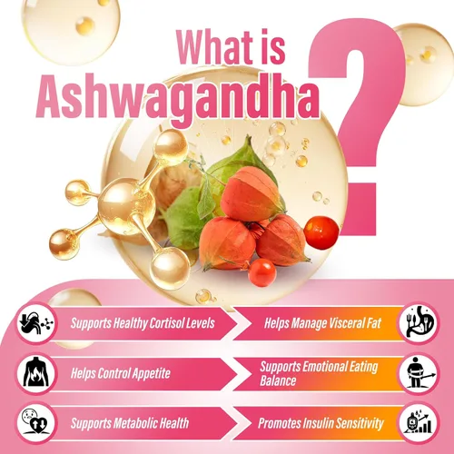 Vista 2 de Reductor de cortisol, suplemento de cortisol 17 en 1 para mujeres, armonía hormonal para mujeres con Ashwagandha, Rhodiola Rosea, glicinato