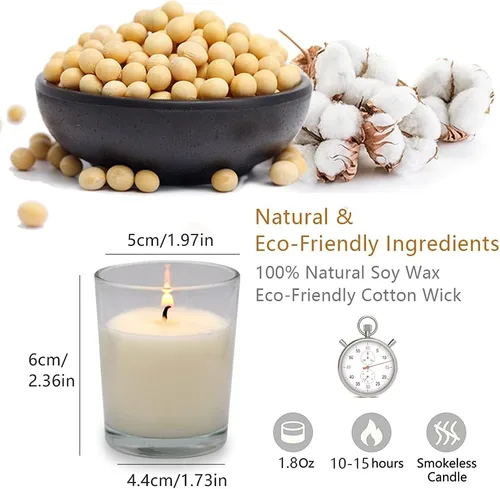 Vista 7 de Juego de 20 velas votivas blancas rellenas de vidrio transparente sin perfume de cera de soja para el hogar, spa, bodas, cumpleaños, vacaciones