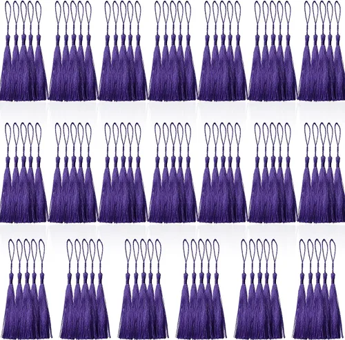 Vista 12 de 100 piezas de mini borlas negras de 13 cm/5 pulgadas con bucles para marcapáginas, fabricación de joyas, proyectos de bricolaje