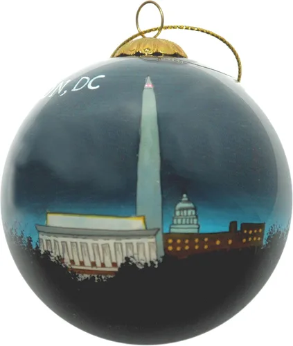 Vista 9 de Ornamento de Navidad de cristal pintado a mano - Washington D. C. - Jefferson Memorial con flores de cerezo