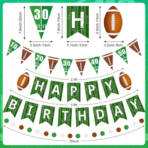 Vista 3 de Pasimy 4 piezas de banderines de cumpleaños de fútbol americano Bandera de pendón de fútbol americano Bandera de feliz cumpleaños circular Guirnalda