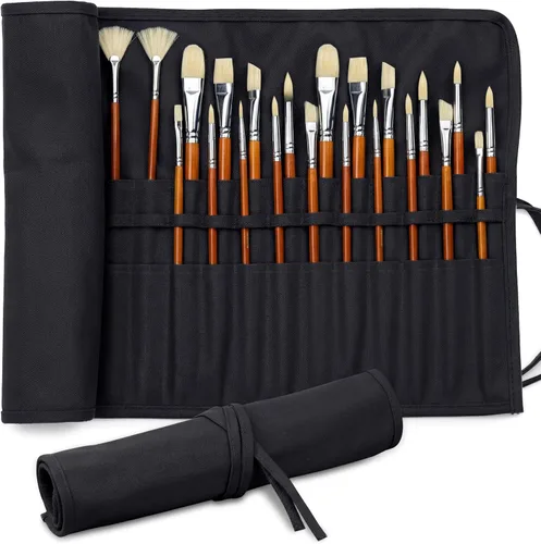 Vista 8 de DUGATO Soporte para pinceles de pintura de lienzo y organizador de almacenamiento, bolsa enrollable (beige, 30 ranuras) Durable Canvas Organizer