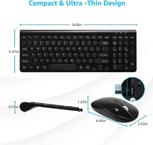 Vista 6 de LeadsaiL Combo de teclado y mouse inalámbricos, mouse USB inalámbrico y teclado de computadora, compacto y silencioso para computadora portátil