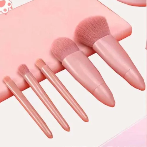 Vista 6 de COSHINE - Juego de brochas de maquillaje de viaje fáciles de usar, kit de 5 brochas cosméticas de función completa (5 piezas con espejo)