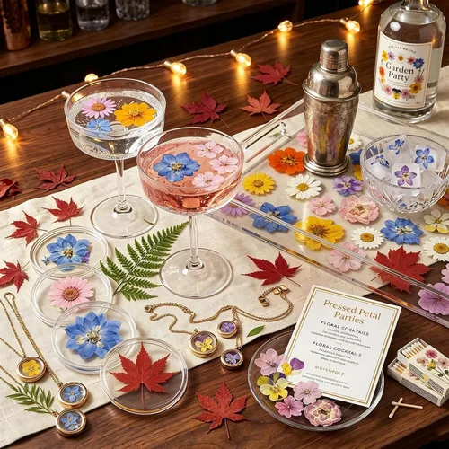 Vista 6 de Decoraciones para tartas de otoño, flores prensadas, hojas de arce