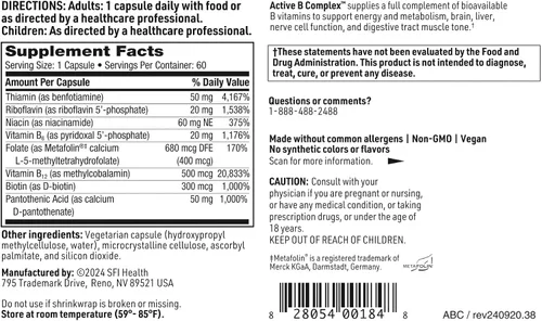 Vista 5 de Klaire Labs SFI Health Active Complejo de vitamina B metilada, 60 cápsulas