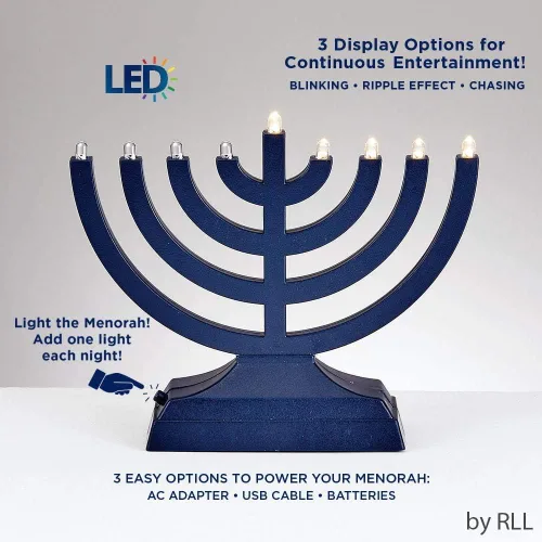 Vista 2 de Rite Lite Go Menorah Mini Menorá Metálica Eléctrica - Menorá de Janucá LED Alimentada por Batería/USB Menorá Judía de las Fiestas - Decoraciones