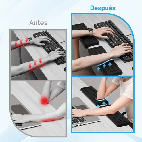 Vista 3 de Leolee Coderas de escritorio en forma de L para escritorio, reposabrazos de espuma viscoelástica negra para escritorio con base antideslizante