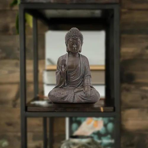 Vista 5 de Leekung Estatua de Buda para Decoración del Hogar, Estatua de Buda Decoración Zen, Decoración de Buda de Meditación Marrón 7 Pulgadas Marrón Oscuro